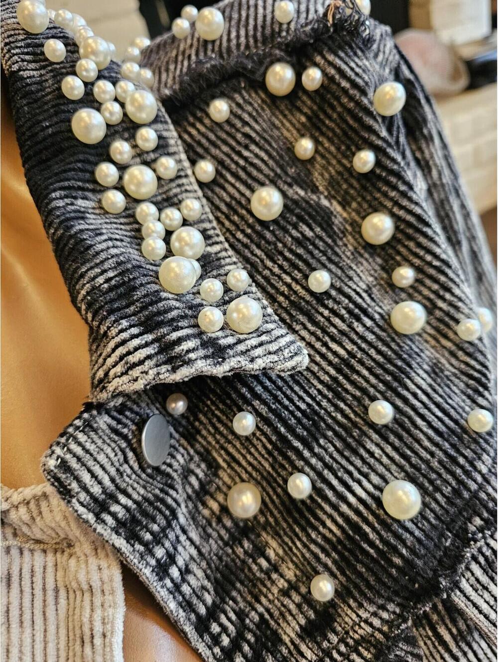 Bad Little Country Girl SZ M Corduroy Jean Jacket Beads Clear Studs BOHO - Picture 3 of 10